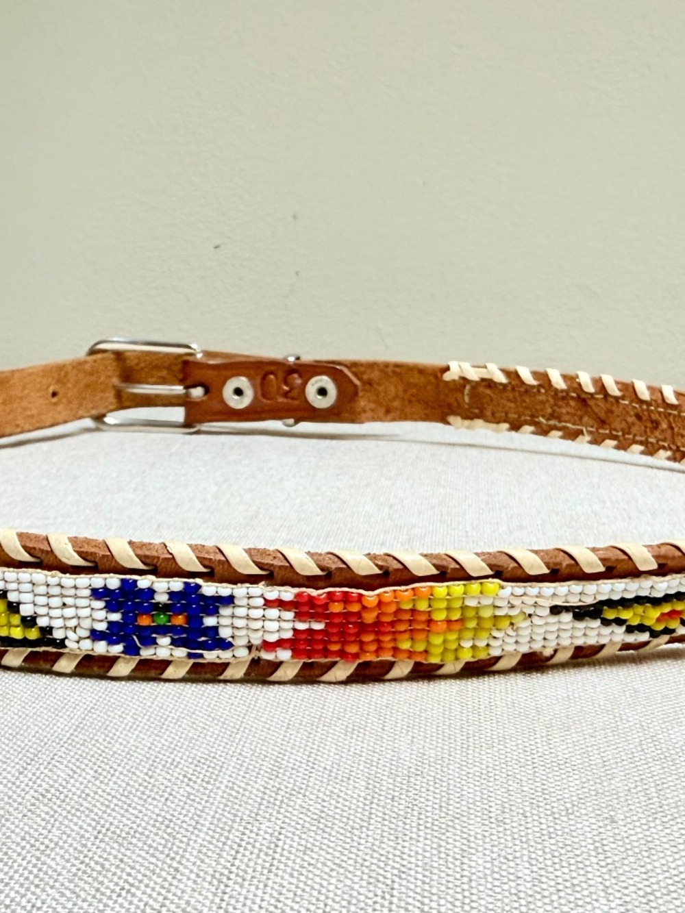 1 Inch Wide Thunderbird Seed Bead Southwest Style Skinny Belt Size 30 Inch